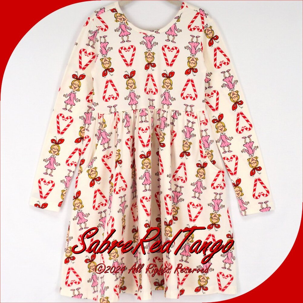 Cindy Lou Who Hanna Andersson Cream Dress with Pink Fairies and Red Candy Hearts